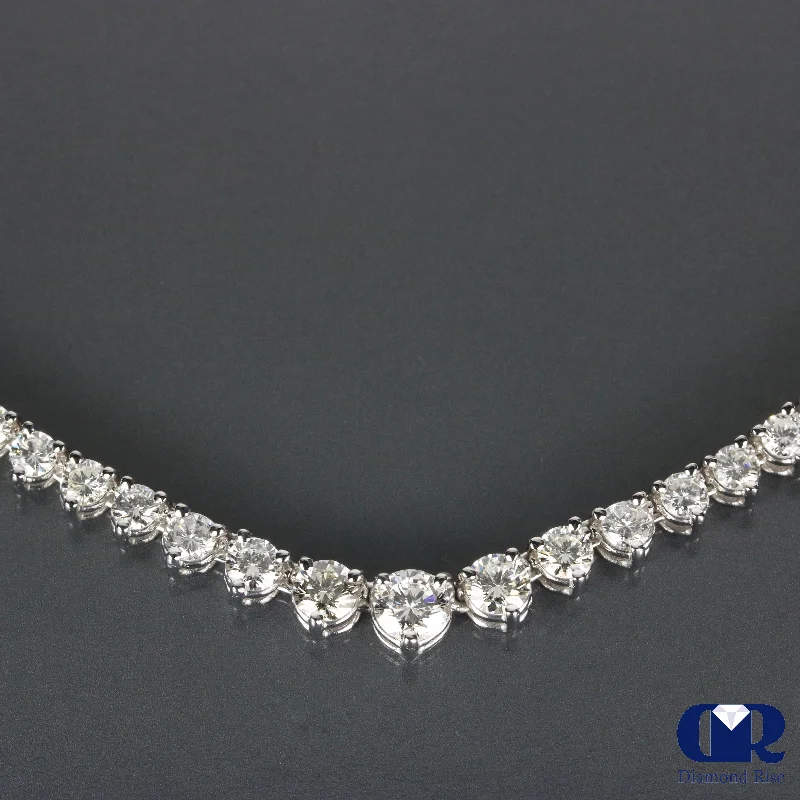 adjustable necklace for men-Natural 7.76 Carat Diamond Graduated Tennis Necklace 14K White Gold 16.5"