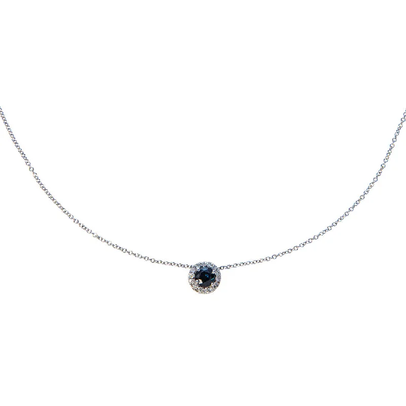 beaded necklace for women’s fashion-Sapphire & Diamond Halo 18K White Gold Necklace