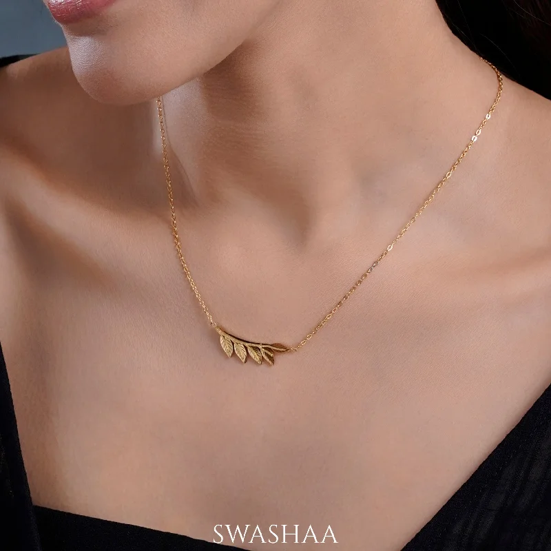 sapphire necklace for engagement-Shalakha Leaf 18K Gold Plated Necklace