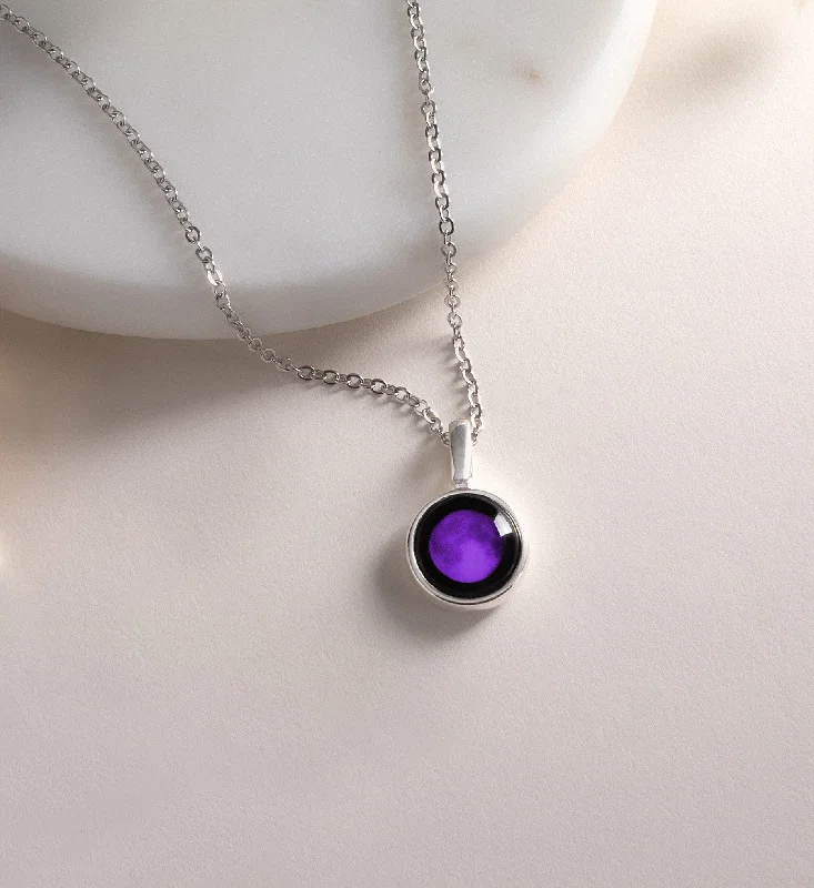 butterfly pendant necklace for girls-Purple Moon Sky Light in Stainless Steel