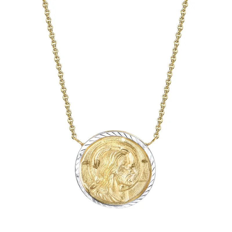 layered chain necklace for layering-14K Two Tone Jesus Necklace