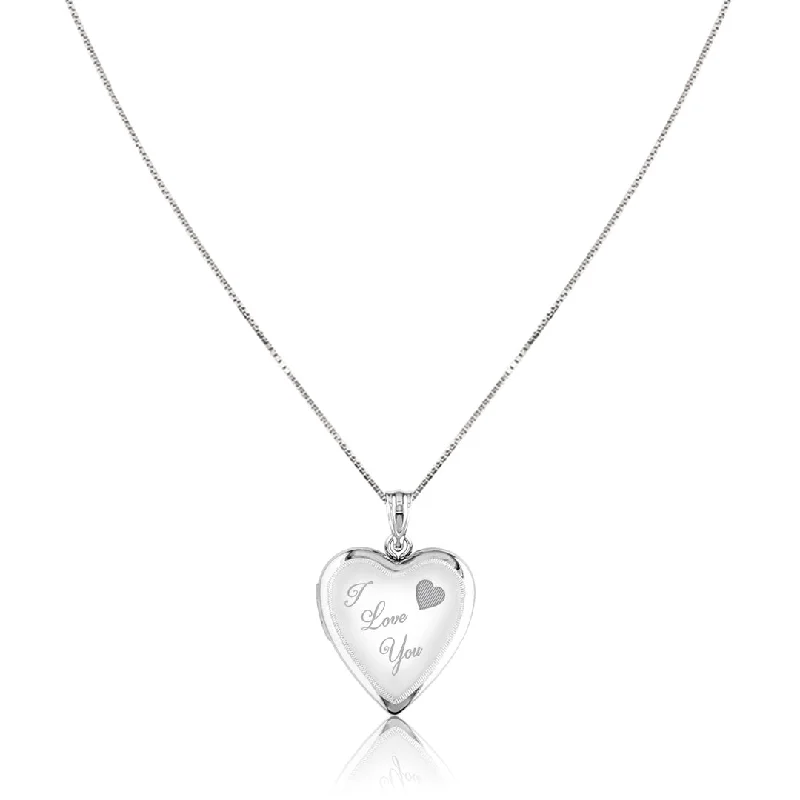 vintage silver pendant necklace-Sterling silver " i love you" heart locket necklace