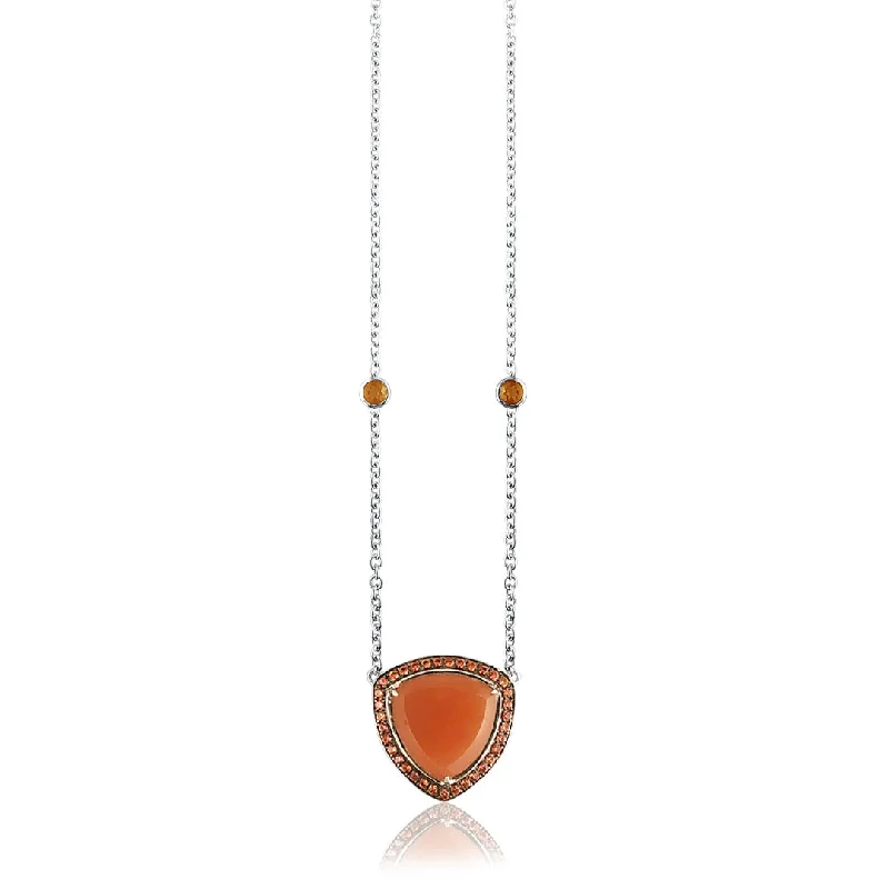 large pendant necklace for men-Sterling silver long necklace with moon stone and orange sapphire