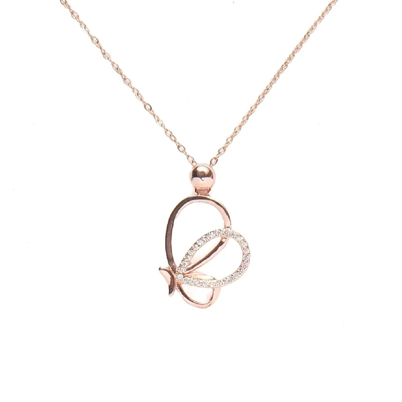 moon phase necklace for women-Volar Butterfly Rosegold Plated Necklace