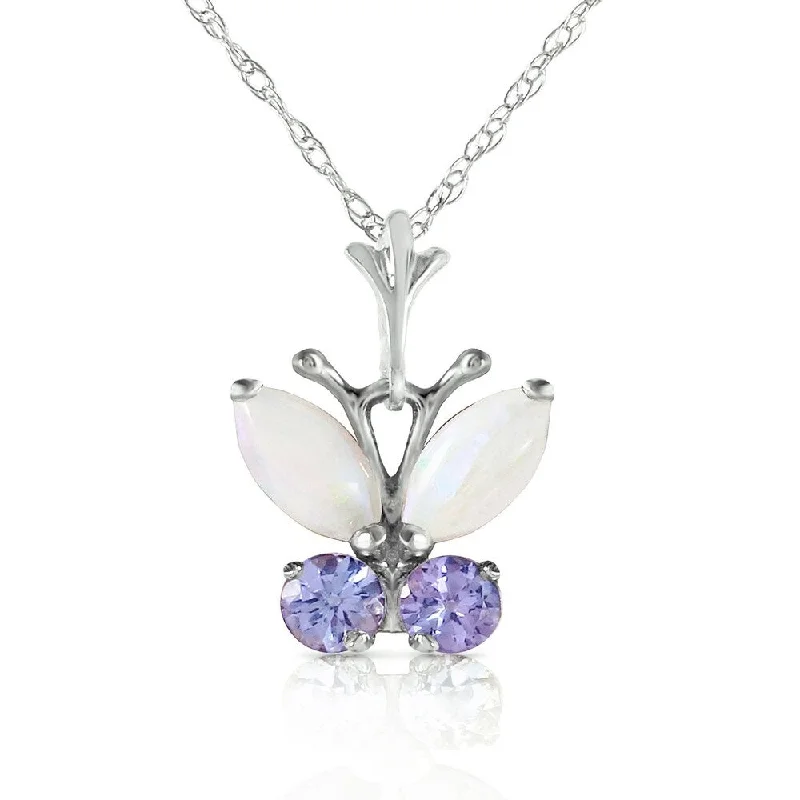 sapphire necklace for engagement-0.7 Carat 14K Solid White Gold Butterfly Necklace Opal Tanzanite