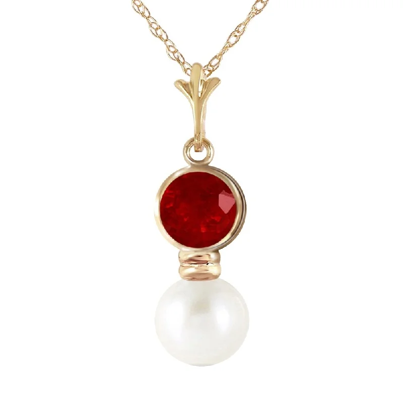 dainty gold necklace for layering-1.23 Carat 14K Gold Daphne Ruby Pearl Necklace