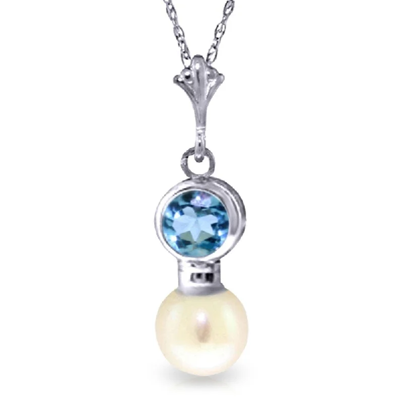 elegant gold coin necklace-1.23 Carat 14K White Gold Necklace Blue Topaz Pearl