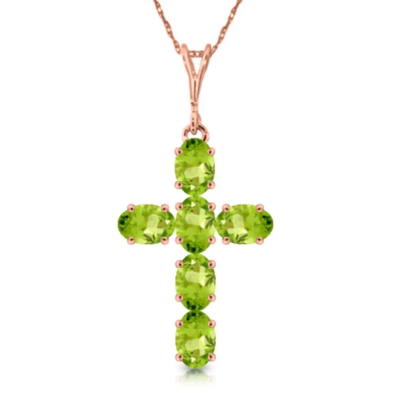 long boho necklace for women-1.5 Carat 14K Solid Gold Cross Gemstone Necklace Natural Peridot