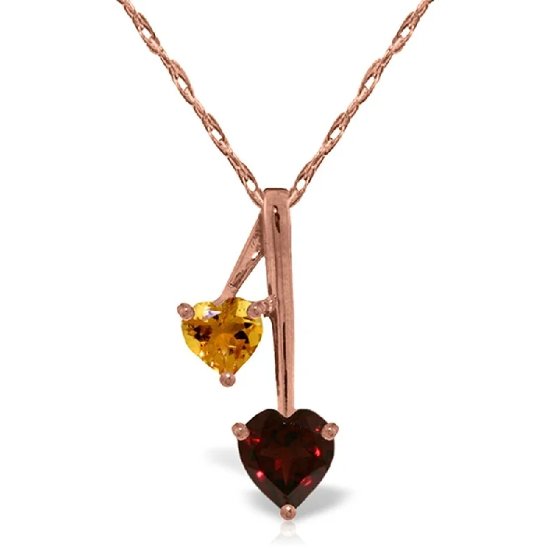 men’s gold cross necklace-14K Rose Gold Hearts Necklace w/ Natural Garnet & Citrine