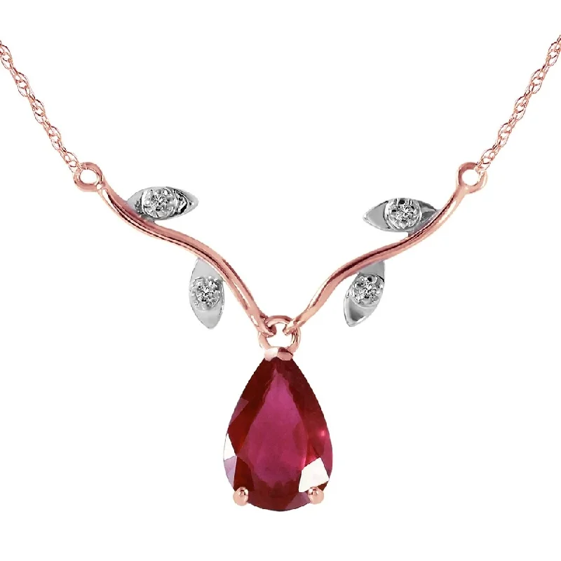 gold chain necklace for women-14K Rose Gold Natural Diamond & Ruby Necklace Genuine