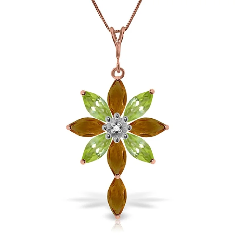 simple pendant necklace for men-14K Rose Gold Necklace w/ Diamond, Citrines & Peridots