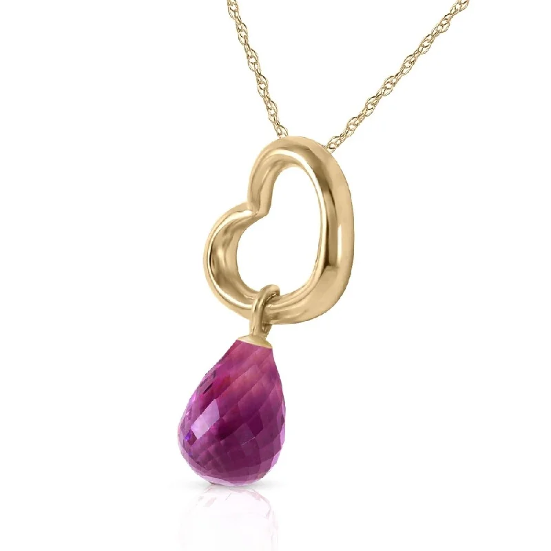 fashion layered necklace for women-14K Solid Gold Heart Necklace with Dangling Natural Amethyst