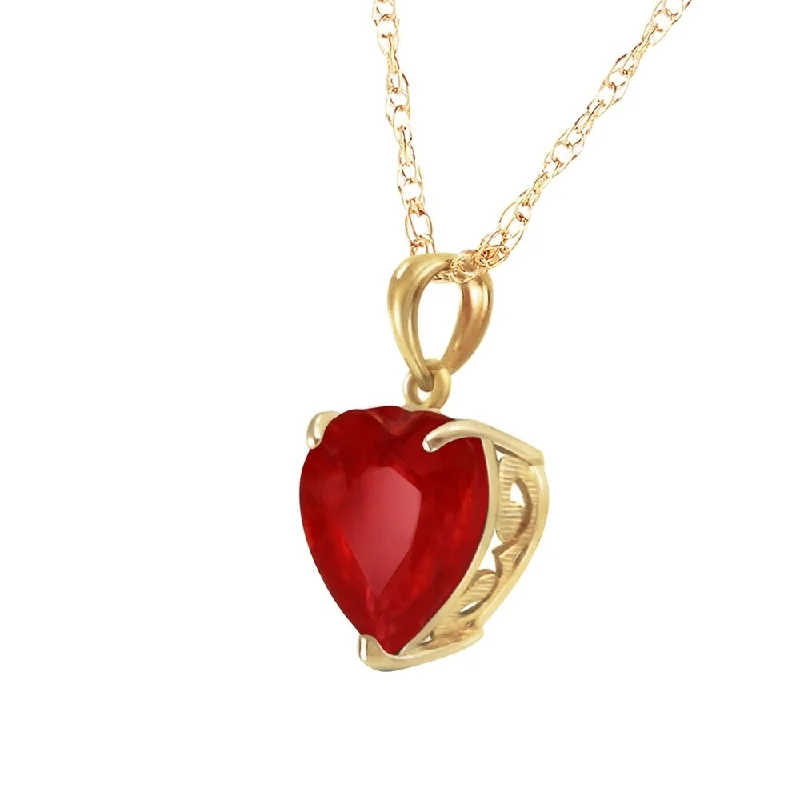 natural stone necklace for women-14K Solid Gold Necklace with Natural 10mm Heart Ruby