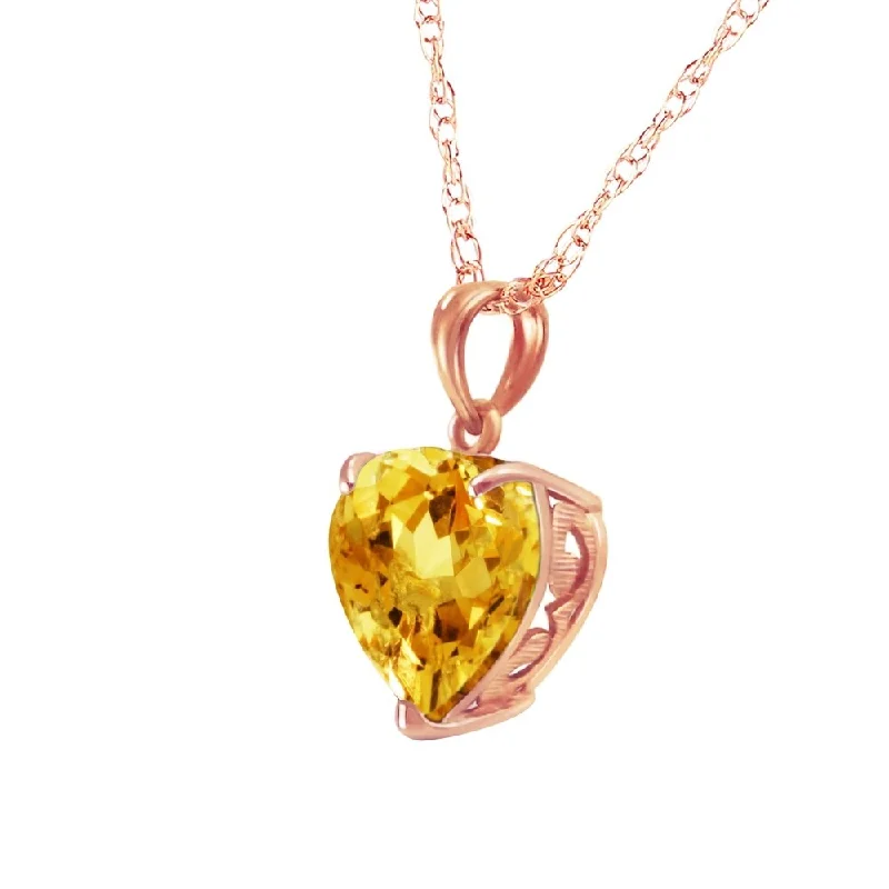 birthstone pendant necklace for family-14K Solid Rose Gold Necklace with Natural 10mm Heart Citrine