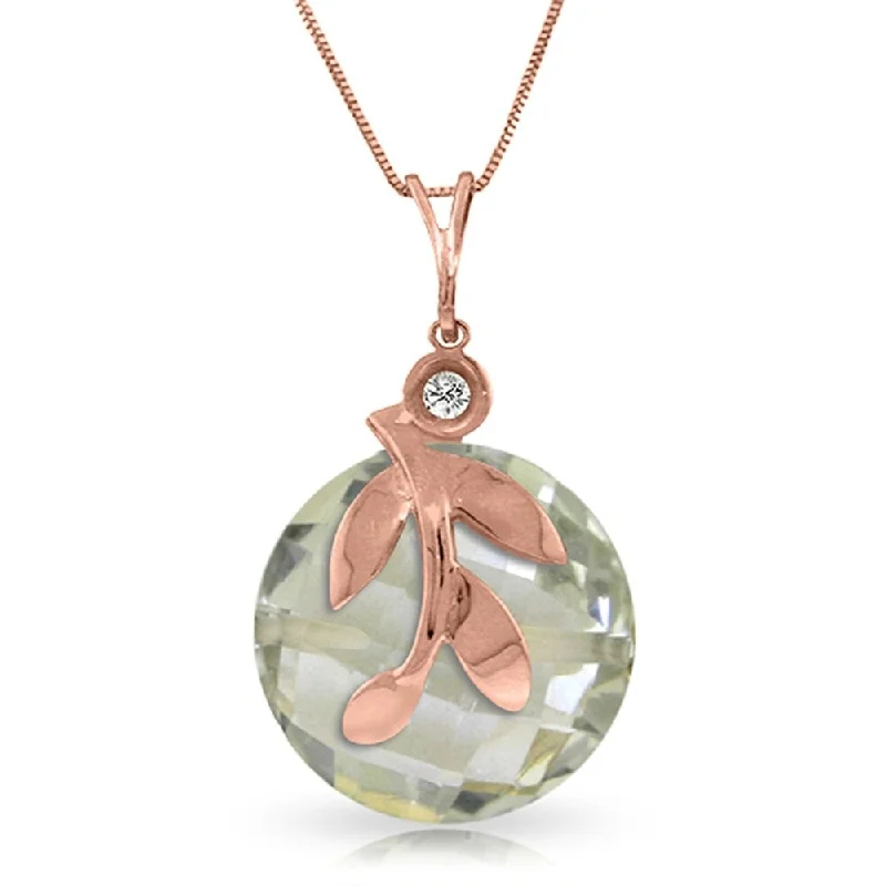 layered chain necklace for layering-14K Solid Rose Gold Necklace with Natural Green Amethyst & Diamond