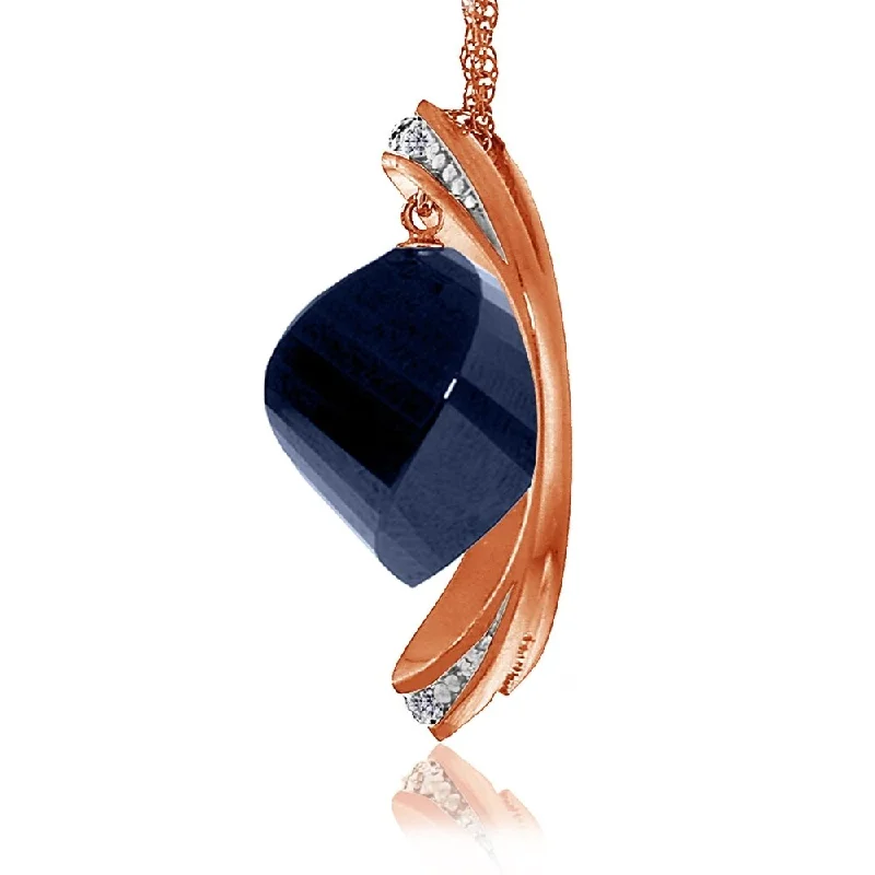 delicate gemstone necklace for women-14K Solid Rose Gold Necklace with Twisted Briolette Dyed Sapphire & Diamonds