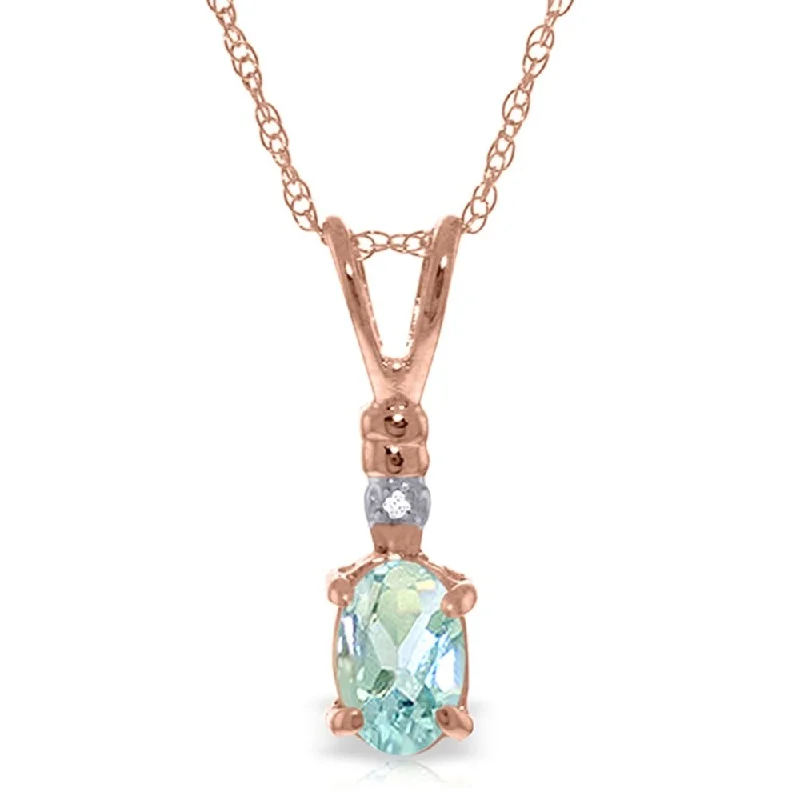 diamond pendant necklace for men-14K Solid Rose Gold Necklace withNatural Diamond & Aquamarine