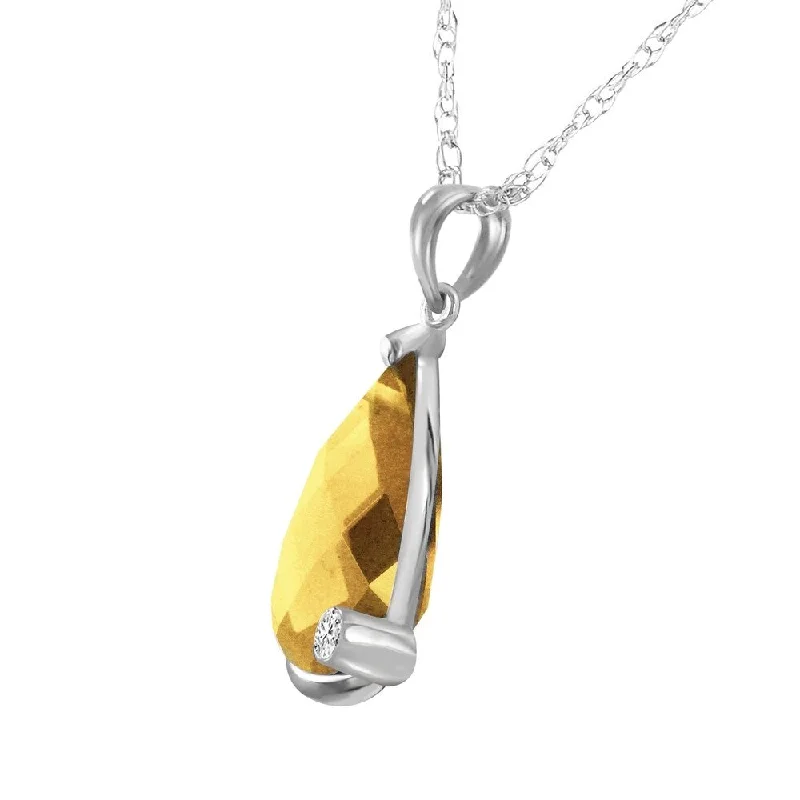 personalized zodiac necklace for gifts-14K Solid White Gold Necklace withBriolette Checkerboard Cut Citrine & Diamond