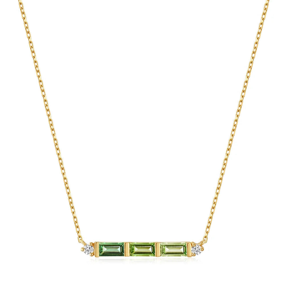 women’s vintage charm pendant necklace-14kt Gold Tourmaline and White Sapphire Bar Necklace