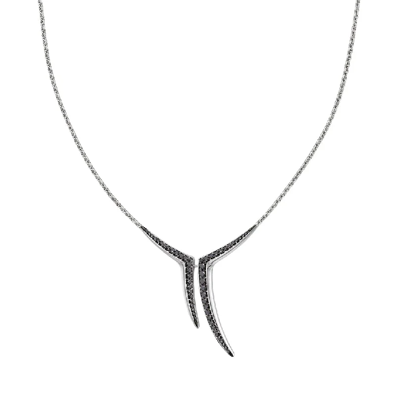 simple silver pendant necklace-Sabre Fine Aerial Small Necklace - 18ct White Gold & Black Diamond