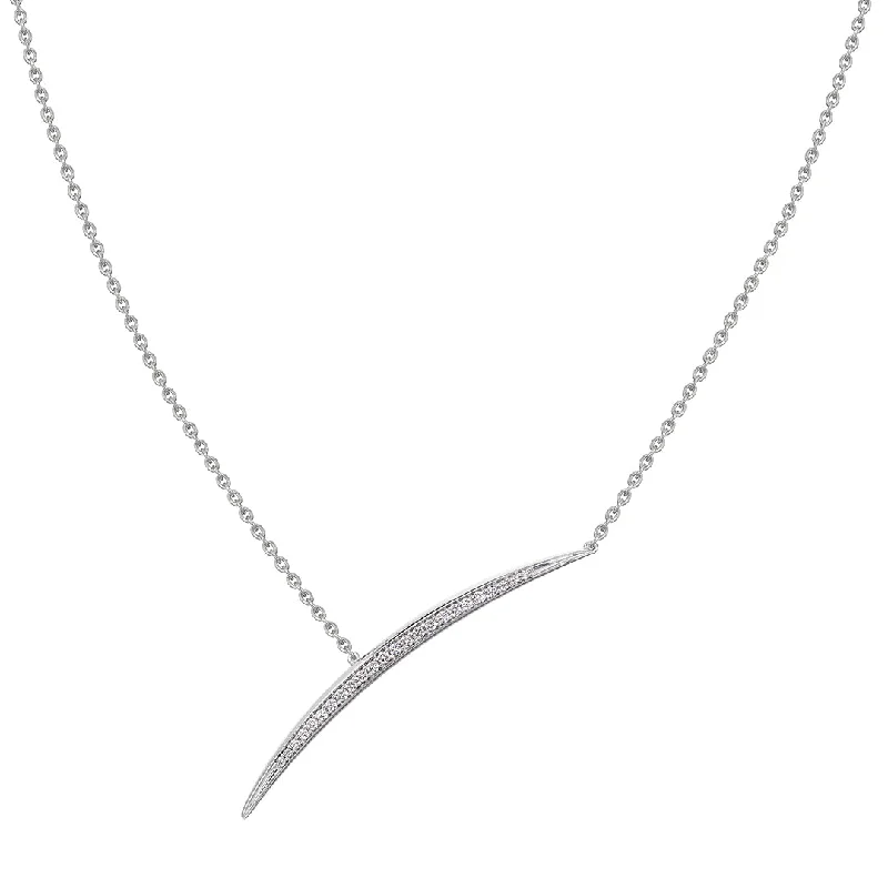 silver cross necklace for men-Armis Single Bar Necklace - 18ct White Gold & Diamond Pavé