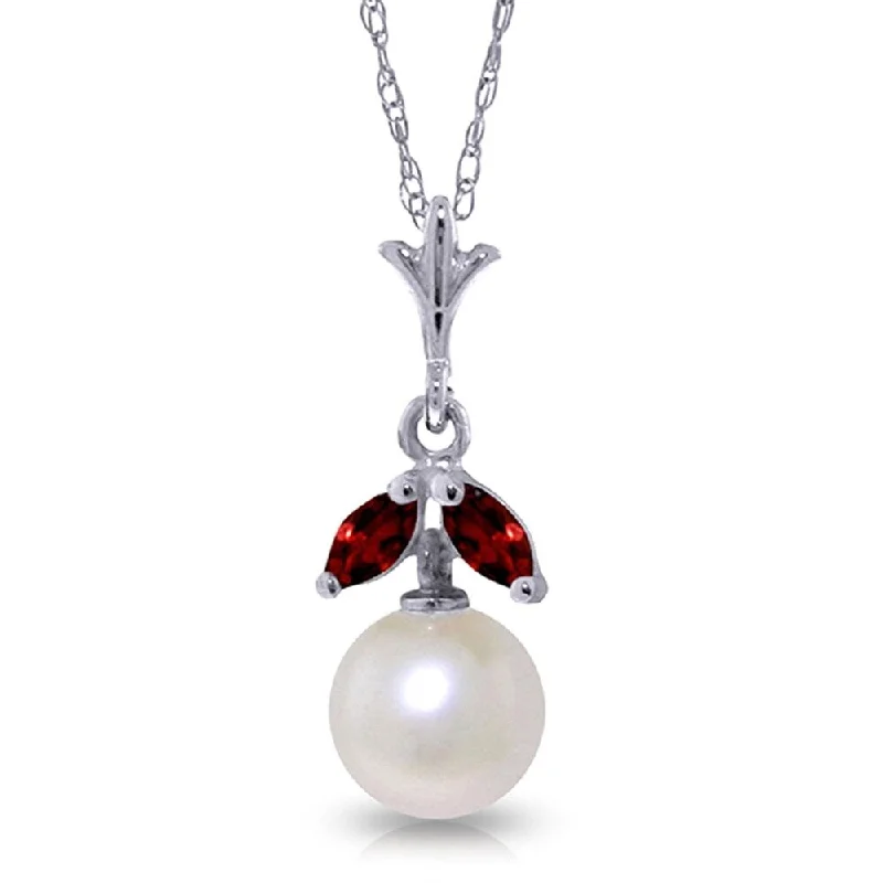 dainty gold necklace for layering-2.2 Carat 14K White Gold Necklace Natural Pearl Garnet