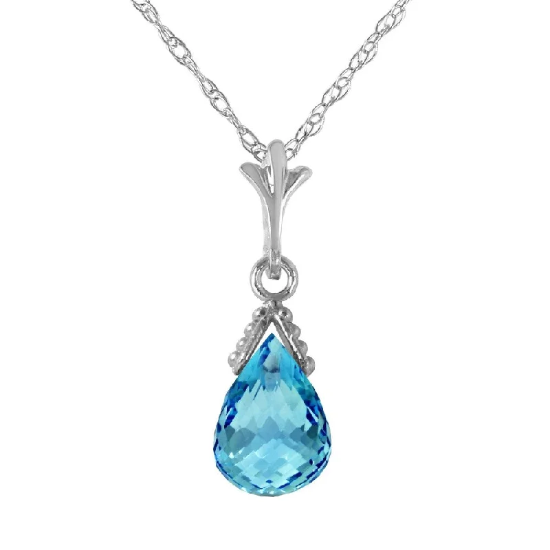 silver plated pendant necklace for men-2.5 Carat 14K White Gold Necklace Briolette Blue Topaz