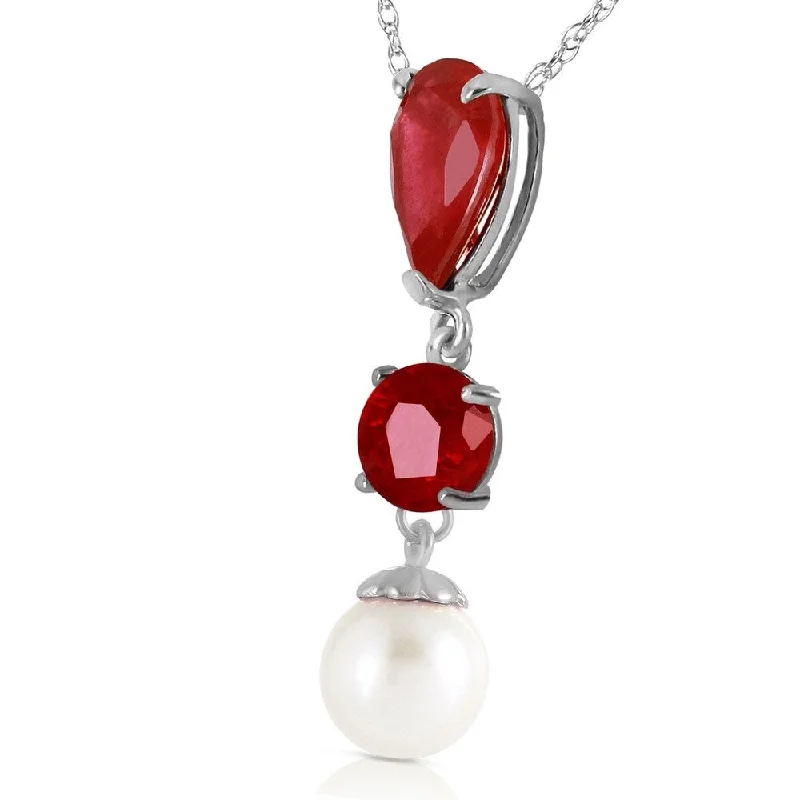 celestial charm necklace for women-5.05 Carat 14K Solid White Gold Keep Your Cool Ruby pearl Necklace