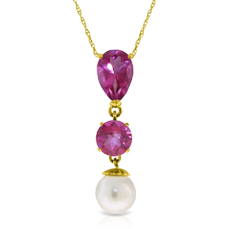 leather pendant necklace for women-5.25 Carat 14K Gold Necklace Pink Topaz Pearl