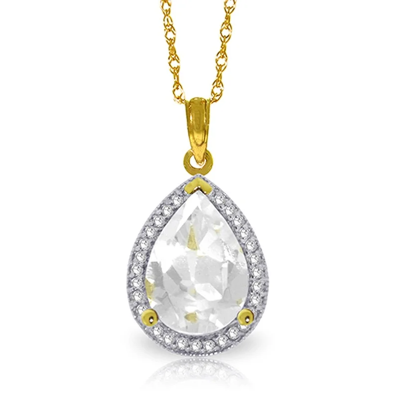 birthstone necklace with charm for moms-5.61 Carat 14K Solid Gold Necklace Natural Diamond White Topaz