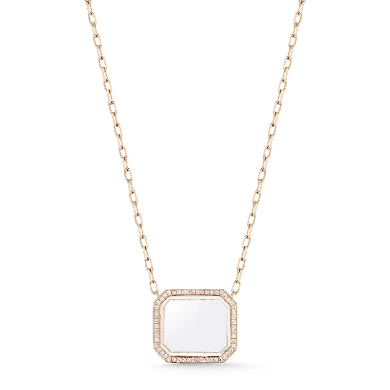 geometric gold necklace for women-BELL 18K DIAMOND & ROCK CRYSTAL RECTANGULAR PENDANT