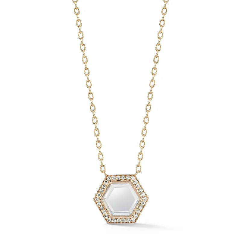 celestial pendant necklace for women-BELL 18K GOLD AND DIAMOND HEXAGON ROCK CRYSTAL PENDANT