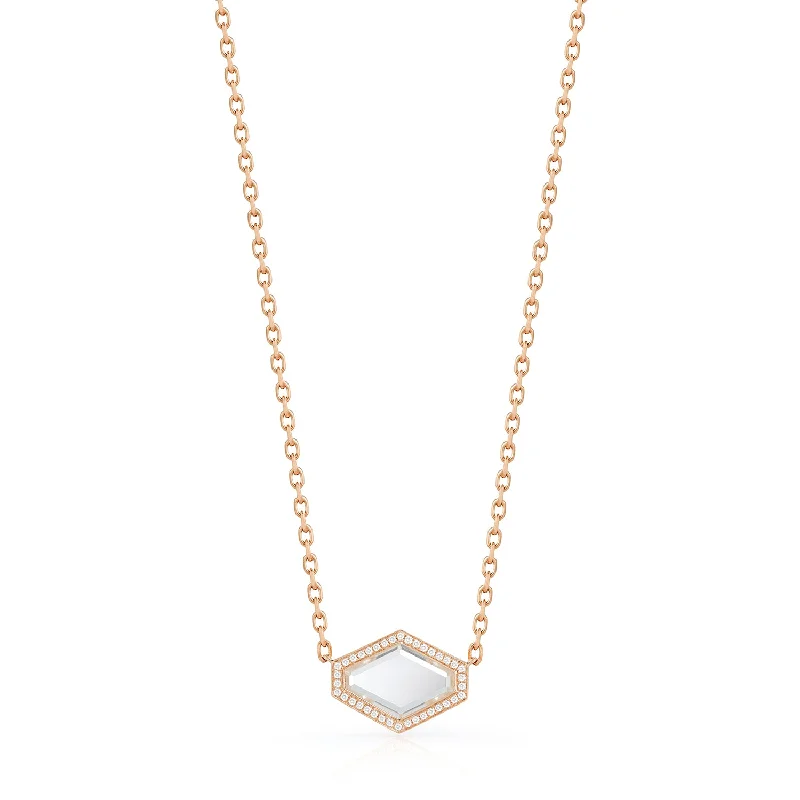 beaded necklace for women’s fashion-BELL 18K AND DIAMOND ELONGATED HEXAGONAL ROCK CRYSTAL PENDANT