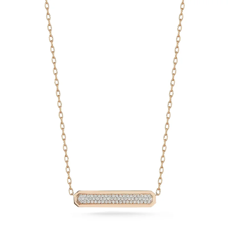 boho crystal necklace for women-CARRINGTON 18K GOLD AND DIAMOND EAST-WEST ID BAR PENDANT