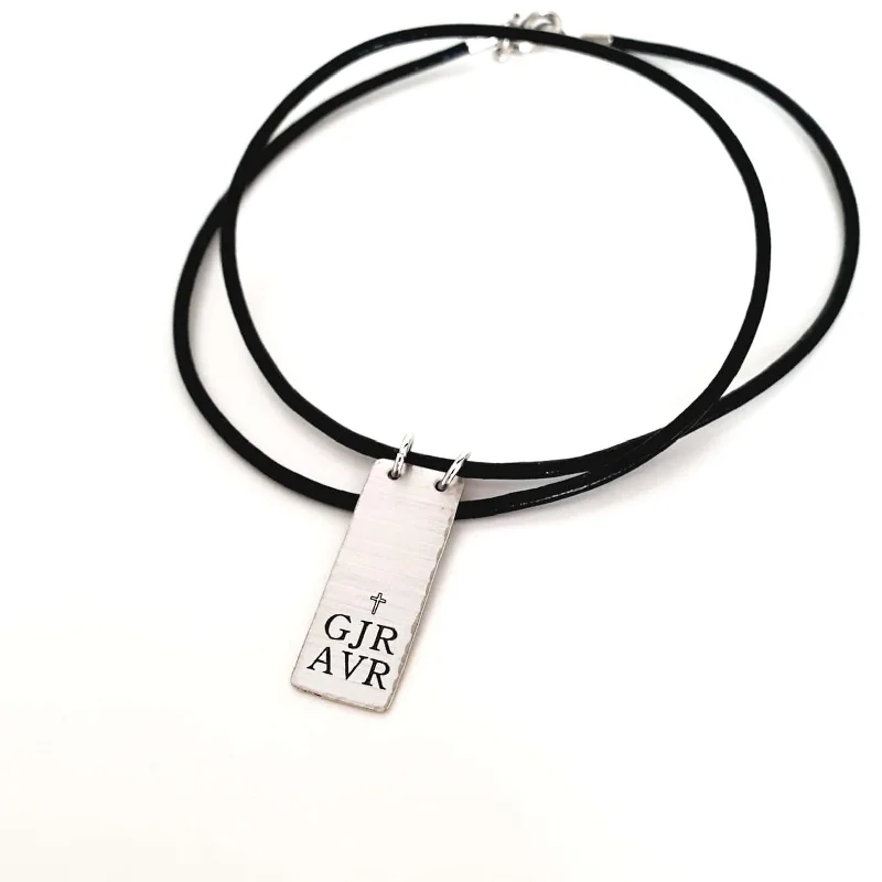 personalized nameplate necklace-Cross Necklace - Leather Necklace for men