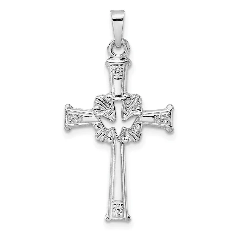 fashion statement necklace for girls-Diamond2Deal 14K White Gold Cut Out Solid Dove Cross Pendant (L-33.75mm, W-17.71mm)