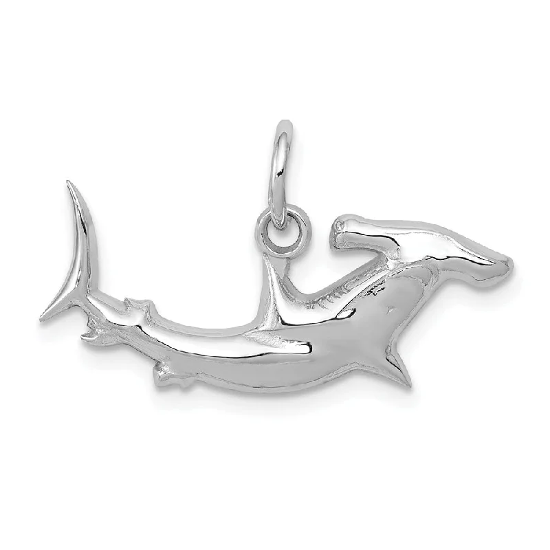 custom gemstone necklace for women-Diamond2Deal 14K White Gold Hammerhead Shark Pendant (L- 14 mm, W- 25 mm)