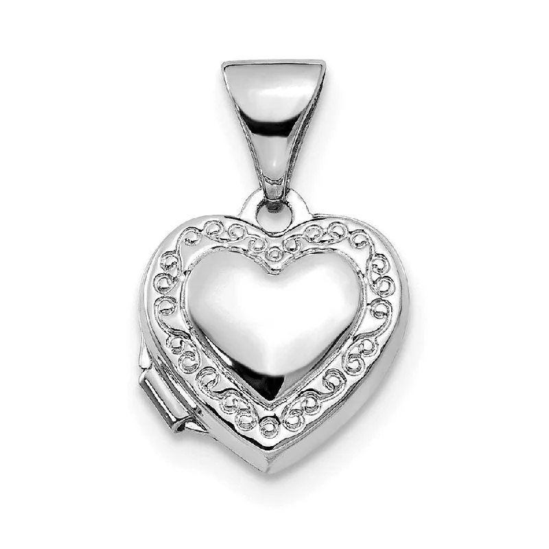 men’s leather chain necklace-Diamond2Deal 14K White Gold Polished Heart-Shaped Scrolled Locket