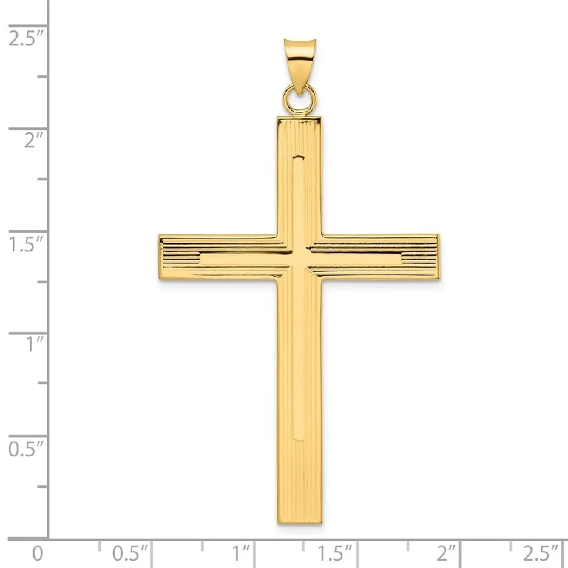 pearl choker necklace for wedding-Diamond2Deal 14K Yellow Gold and Line Design Solid Cross Pendant, (L-60.12mm, W-35mm)