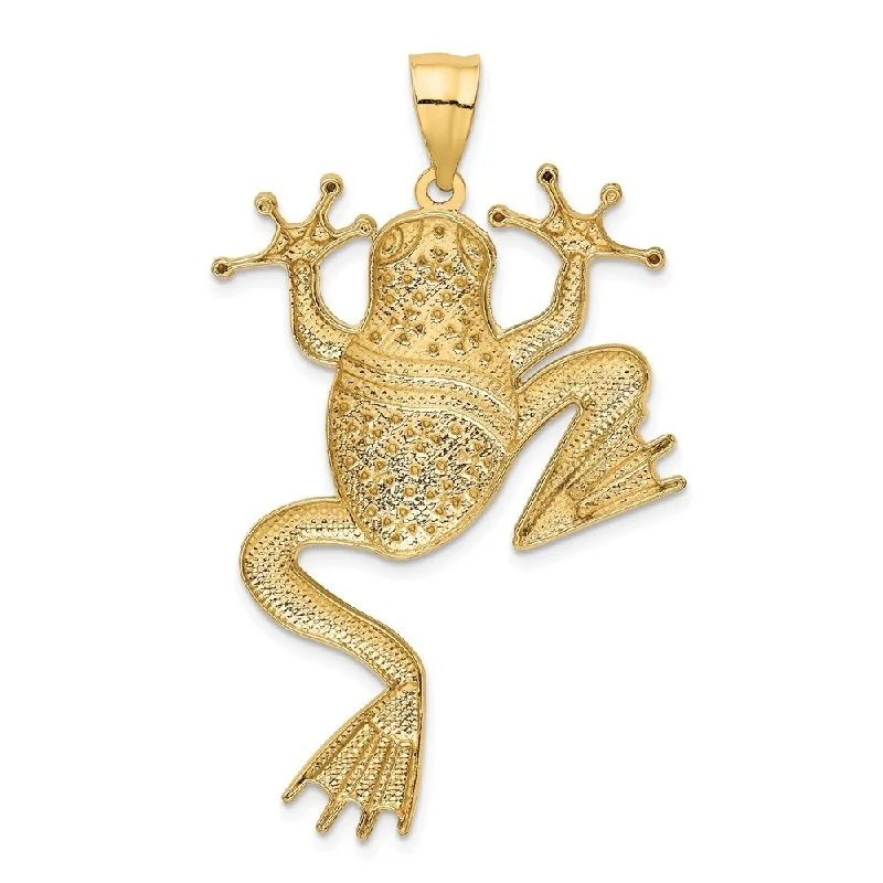 black leather necklace with pendant-Diamond2Deal 14K Yellow Gold and Rhodium Plated Diamond-cut Frog Pendant (L- 49 mm, W- 32 mm)