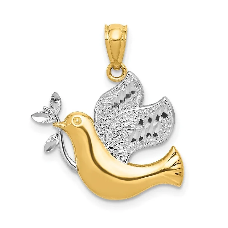 custom couple’s name necklace-Diamond2Deal 14K Yellow Gold And White Rhodium Plated Peace Dove Pendant