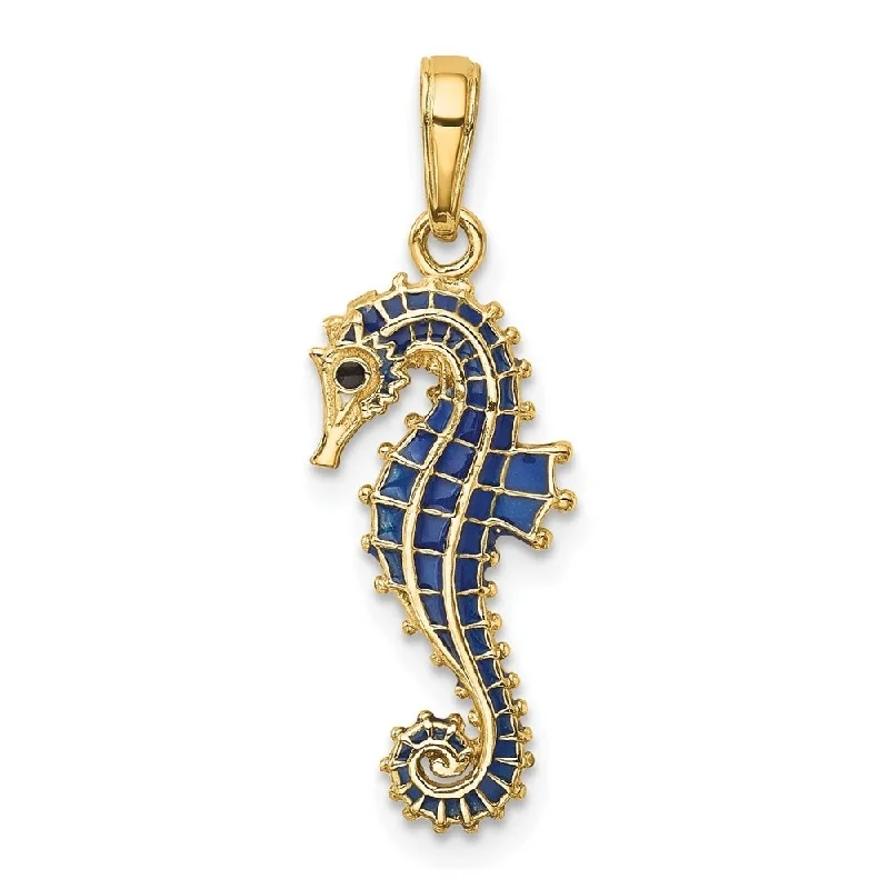 men’s leather cord necklace-Diamond2Deal 14K Yellow Gold Blue Enameled Seahorse Pendant (L- 25 mm, W- 10 mm)