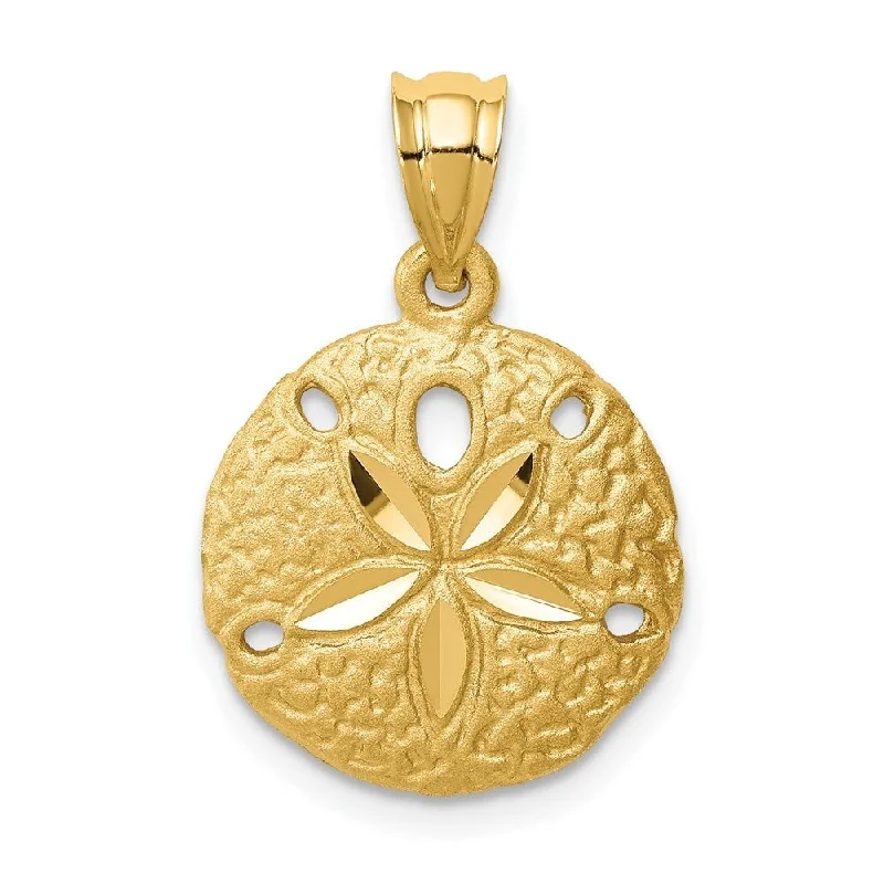 vintage crystal necklace for women-Diamond2Deal 14K Yellow Gold Brushed Diamond-cut Sand Dollar Pendant (L- 22 mm, W- 14 mm)