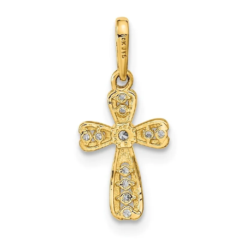 sapphire pendant necklace for women-Diamond2Deal 14K Yellow Gold Cubic Zirconia Cross Pendant (L-17mm, W-8mm)