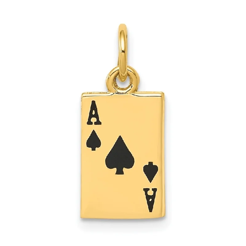 tribal pendant necklace for men-Diamond2Deal 14K Yellow Gold Enameled Ace of Spades Card Pendant (L- 18 mm, W- 8 mm)