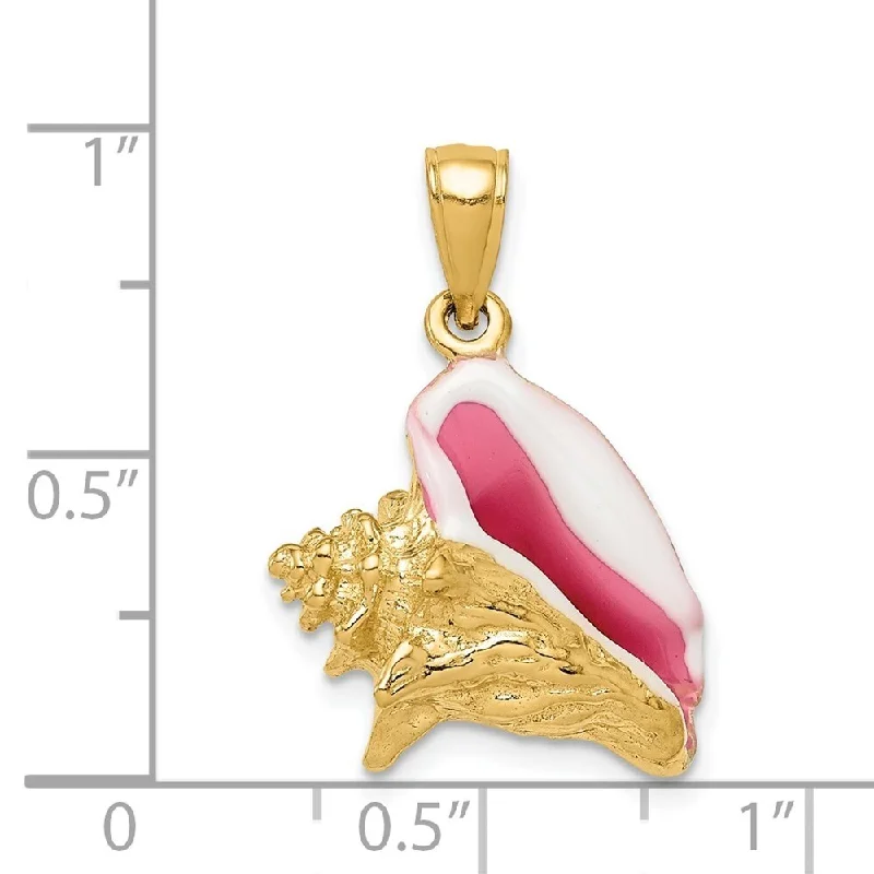 engraved gemstone necklace for women-Diamond2Deal 14K Yellow Gold Polished 3-Dimensional Pink White Enameled Conch Shell Pendant (L- 24 mm, W- 16 mm)