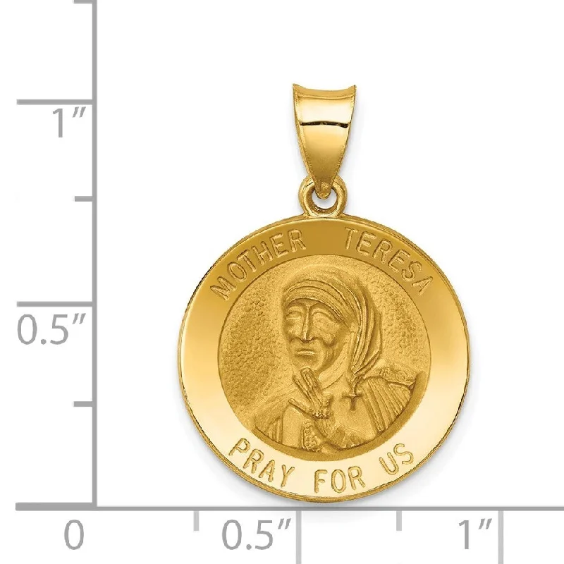 engraved dog tag necklace for men-Diamond2Deal 14K Yellow Gold Polished and Satin Mother Teresa Medal Pendant (L- 21 mm, W- 19 mm)