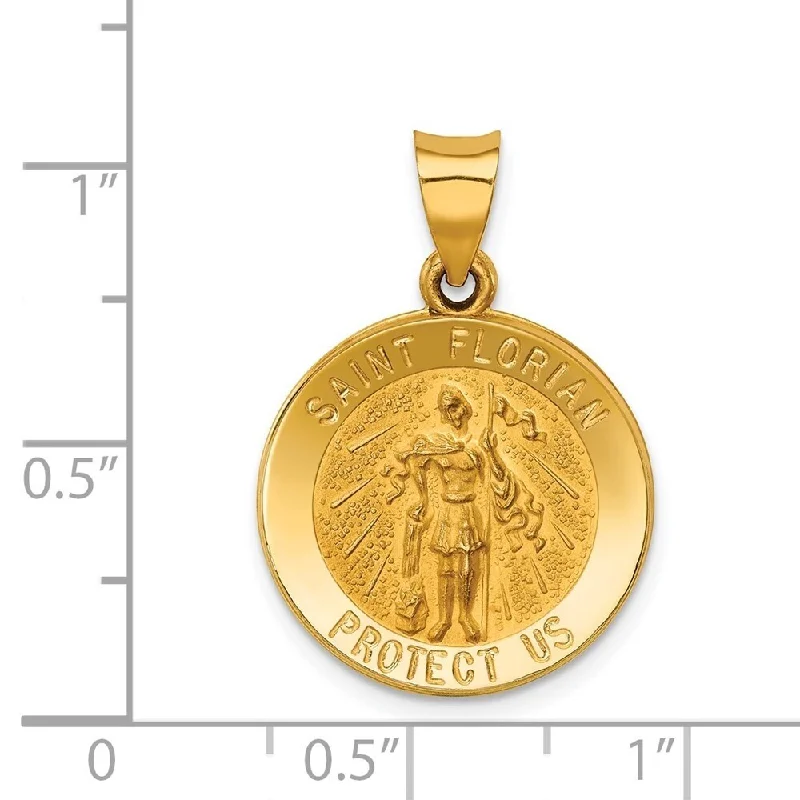 men’s sterling silver necklace-Diamond2Deal 14K Yellow Gold Polished and Satin St. Florian Medal Pendant (L- 26.5 mm, W- 18.5 mm)