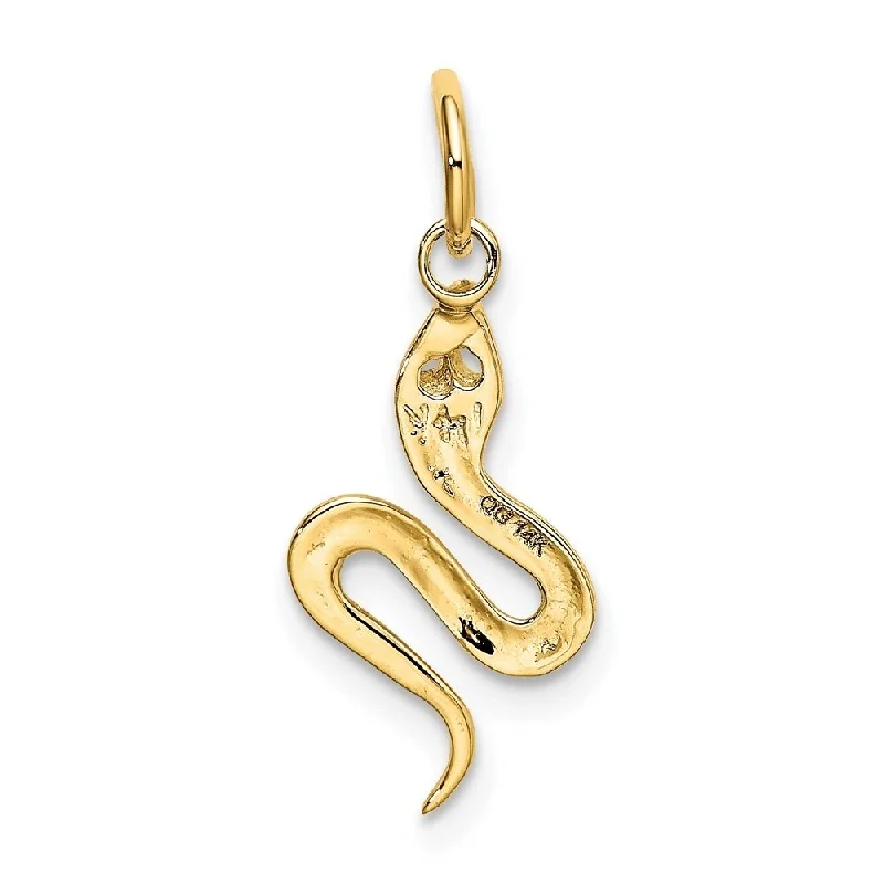 vintage charm necklace for brides-Diamond2Deal 14K Yellow Gold Polished Snake Pendant (L- 21 mm, W- 9 mm)