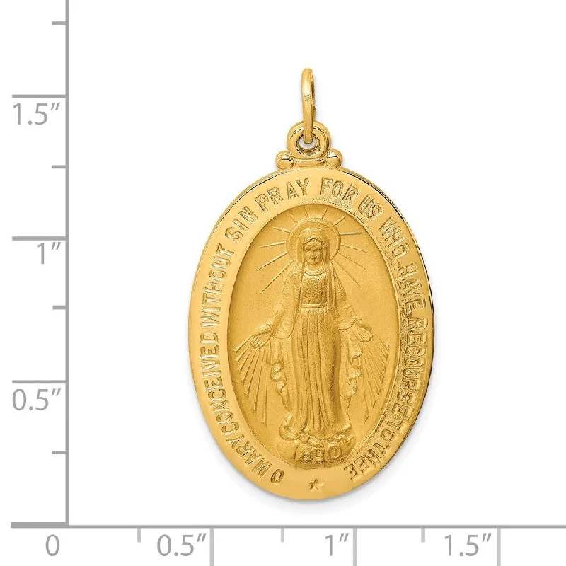 charm necklace with multiple pendants-Diamond2Deal 14K Yellow Gold Satin Large Oval Miraculous Medal (L- 39 mm, W- 22.5 mm)